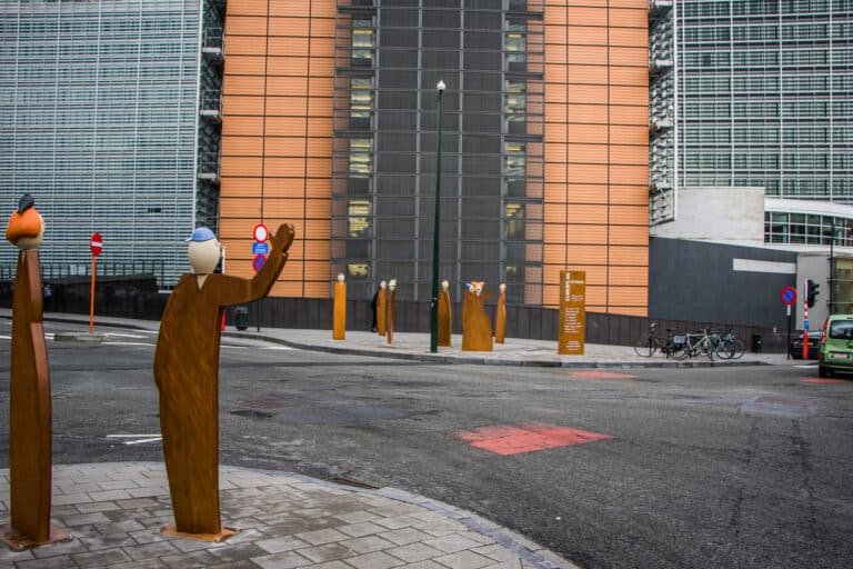 Brussels European quarter at morning — the Quartier Européen pavements fill at 8:30, five days a week